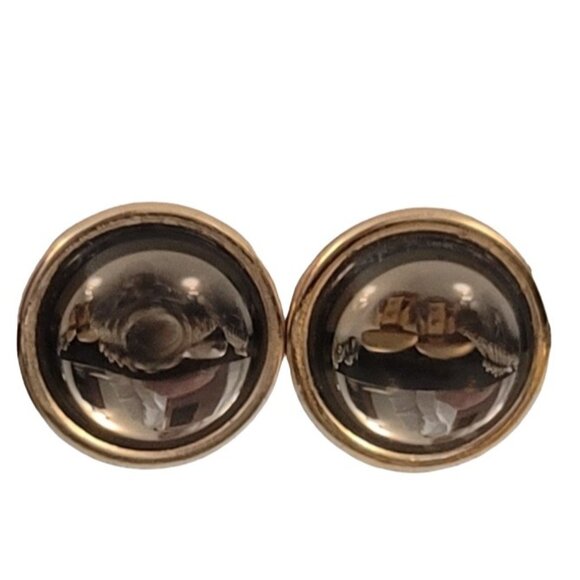 Gold Tone Round Glass Champagne Cabochon Clip On Earrings E842 - Picture 2 of 7